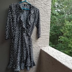 Black & white polka dot wrap dress